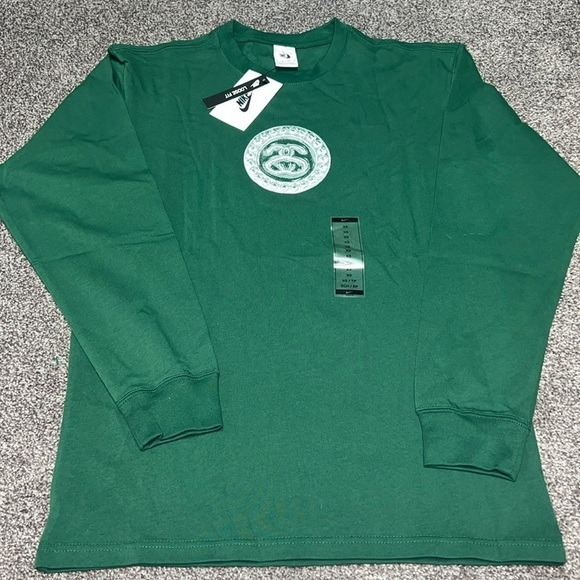 Nike X Stussy Long Sleeve T Shirt Gorge Green Back Swoosh Hit - Picture 1 of 6